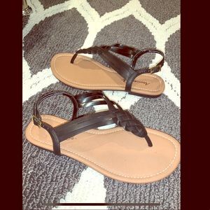Brown and black sandals